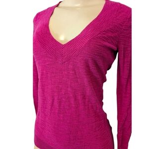 Express Hot Pink V-Neck Burnout Slub Cotton Lightweight Sweater Small